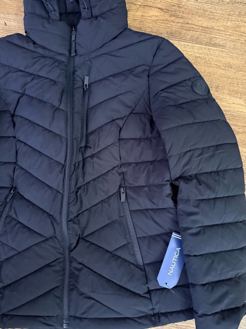 Nautica women’s Black Quilted Hooded Puffer Jacket - Picture 2 of 6